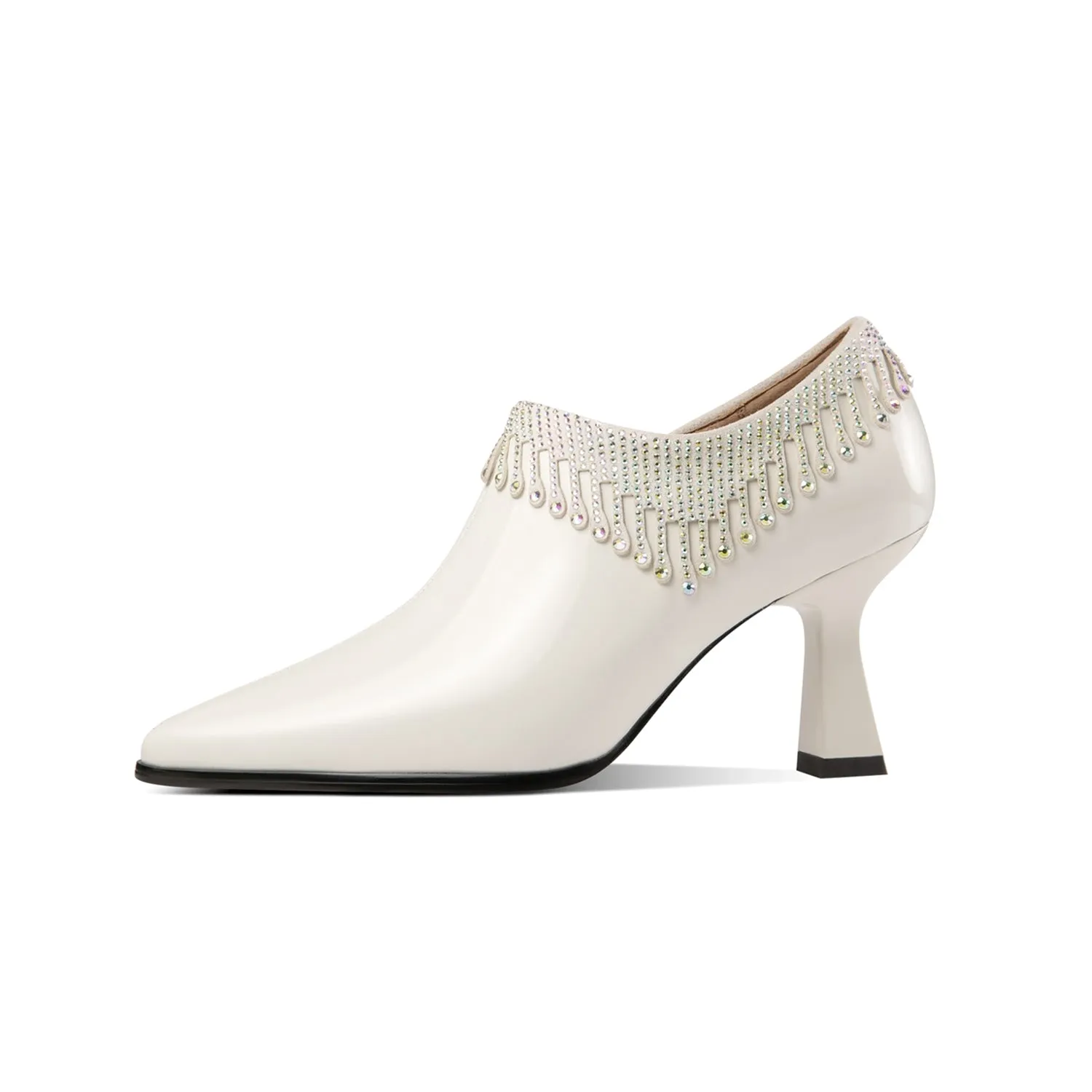 TinaCus Pointed Toe Women's Patent Leather Glitter Tassel Handmade Spool Heel Side Zip Pumps