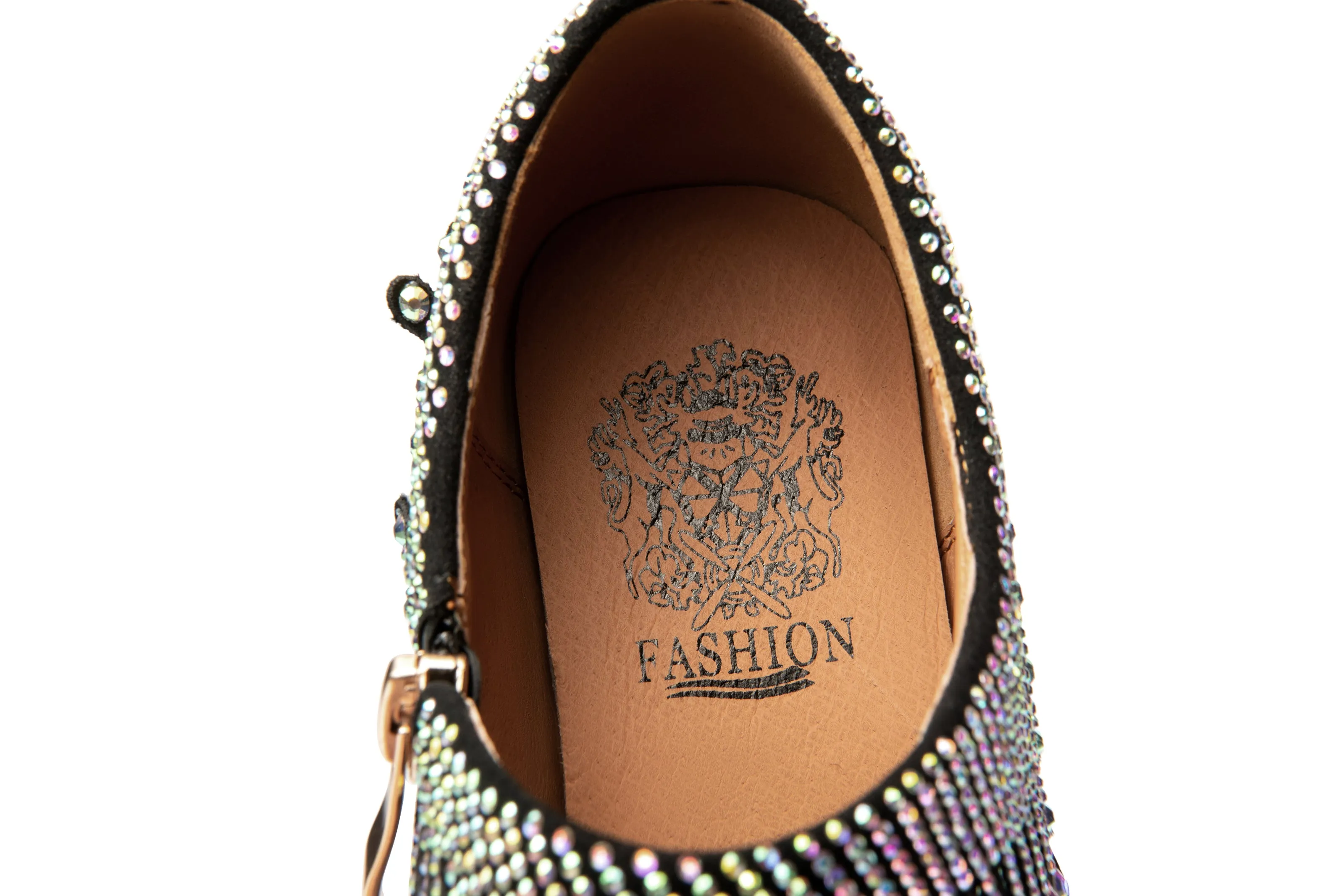 TinaCus Pointed Toe Women's Patent Leather Glitter Tassel Handmade Spool Heel Side Zip Pumps
