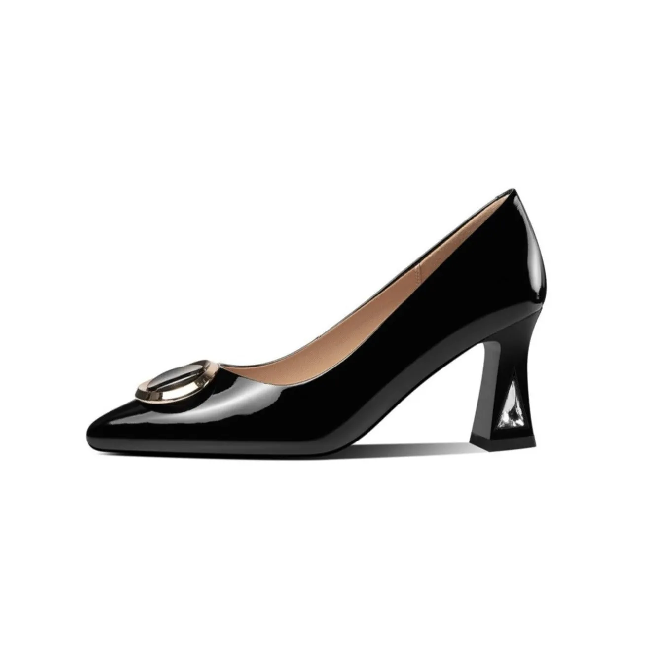 TinaCus Women's Patent Leather Pointed Toe Handmade Buckle Mid Chunky Heel Stylish Pumps Shoes
