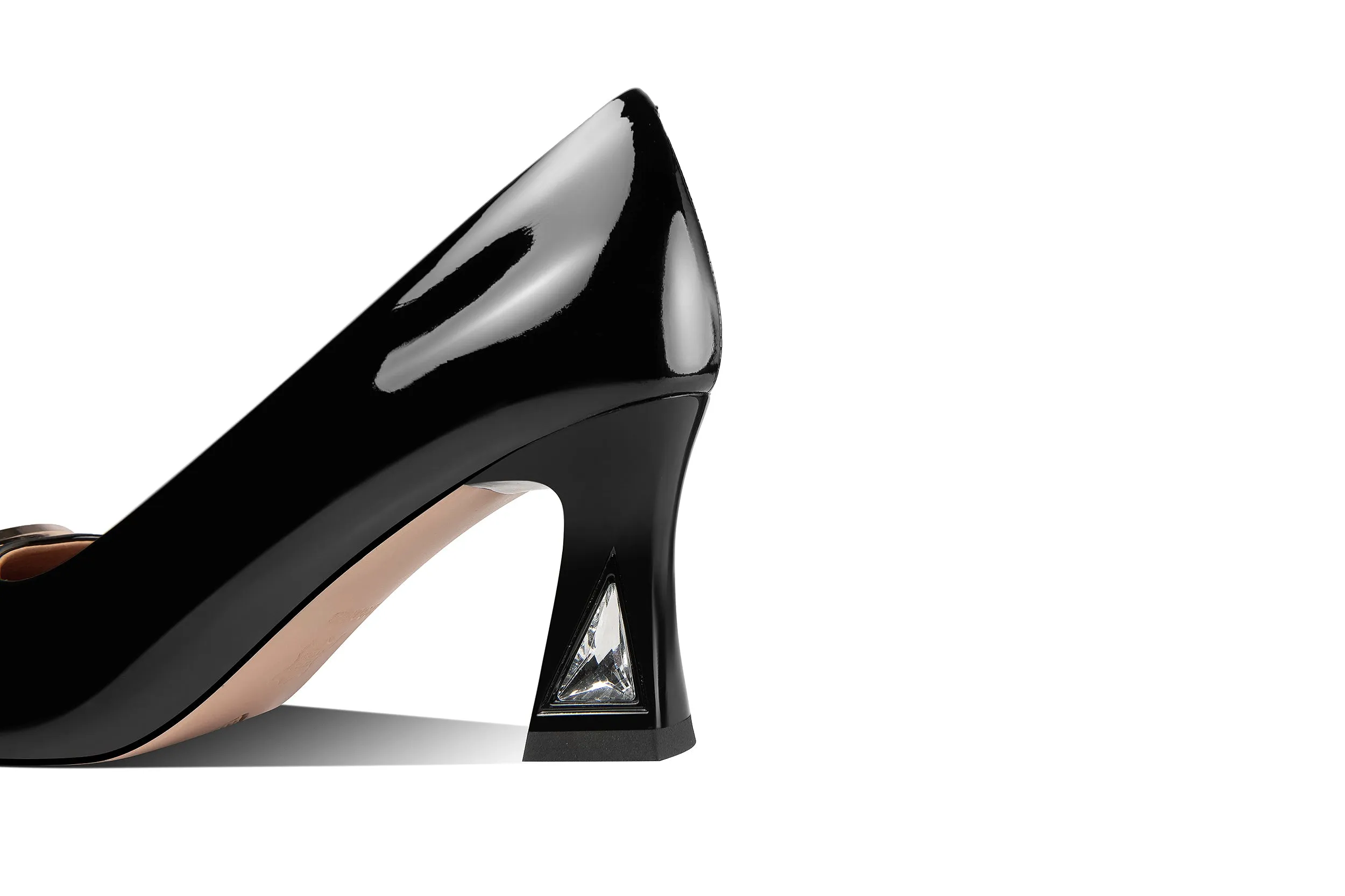 TinaCus Women's Patent Leather Pointed Toe Handmade Buckle Mid Chunky Heel Stylish Pumps Shoes