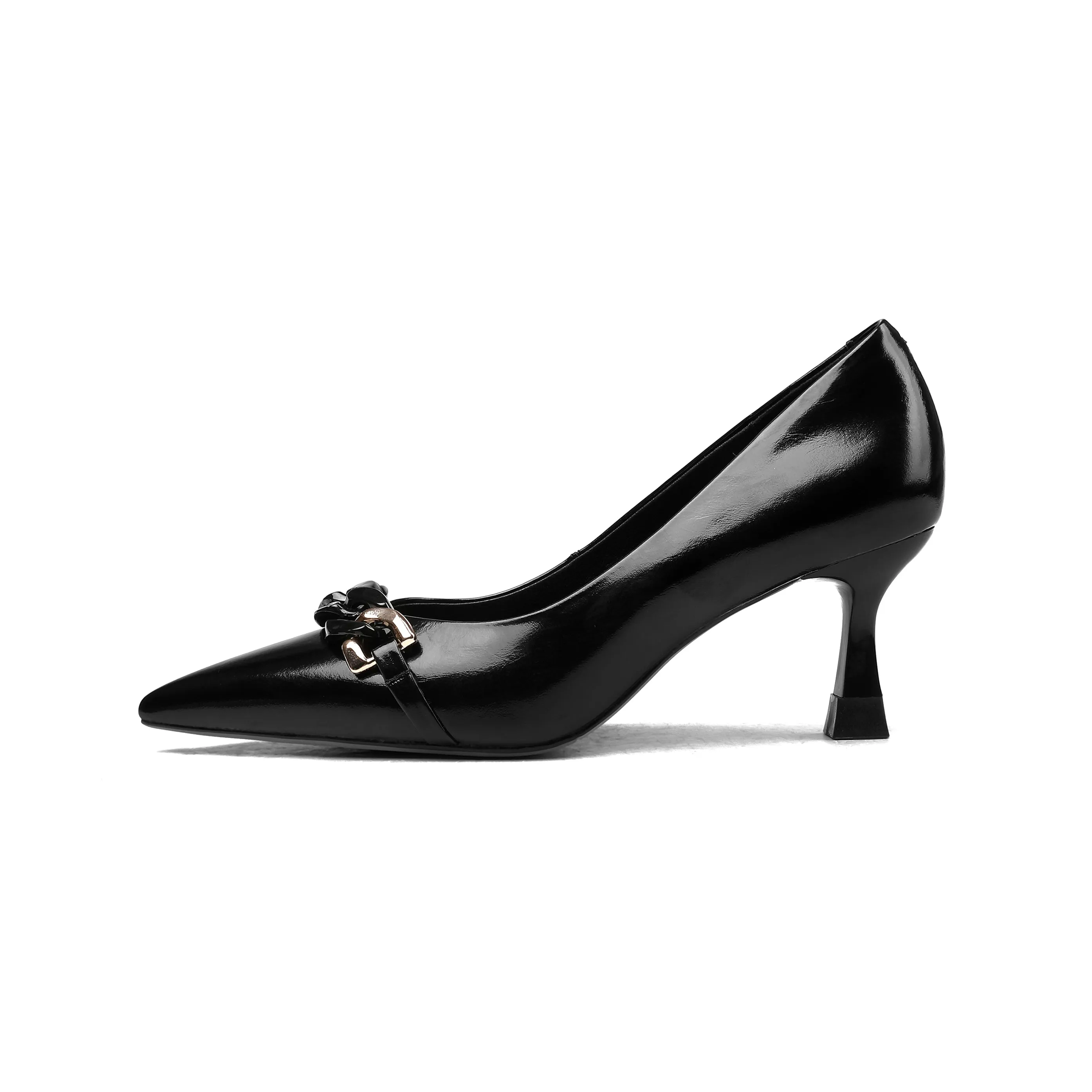 TinaCus Women's Pointed Toe Handmade Chain Décor Patent Leather Stiletto Mid Heels Stylish Pumps Shoes