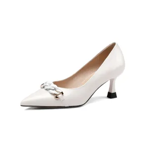 TinaCus Women's Pointed Toe Handmade Chain Décor Patent Leather Stiletto Mid Heels Stylish Pumps Shoes