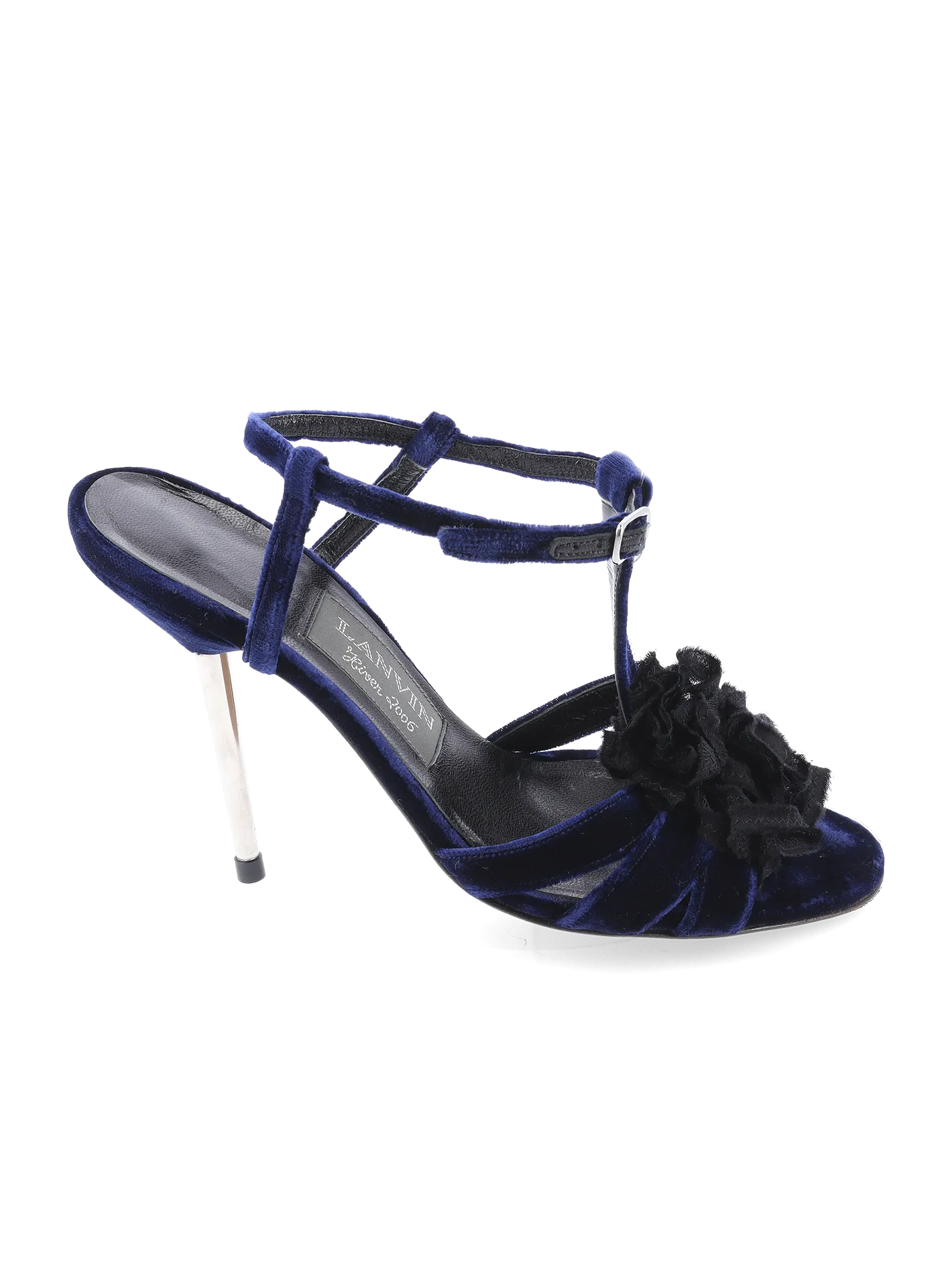 velvet t-bar stiletto sandals