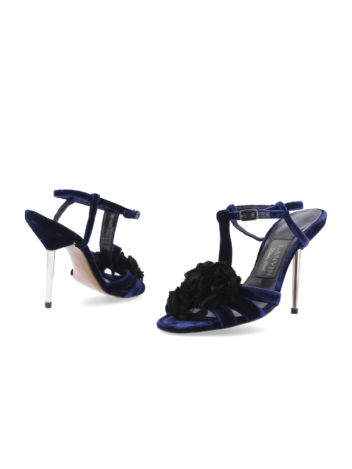 velvet t-bar stiletto sandals