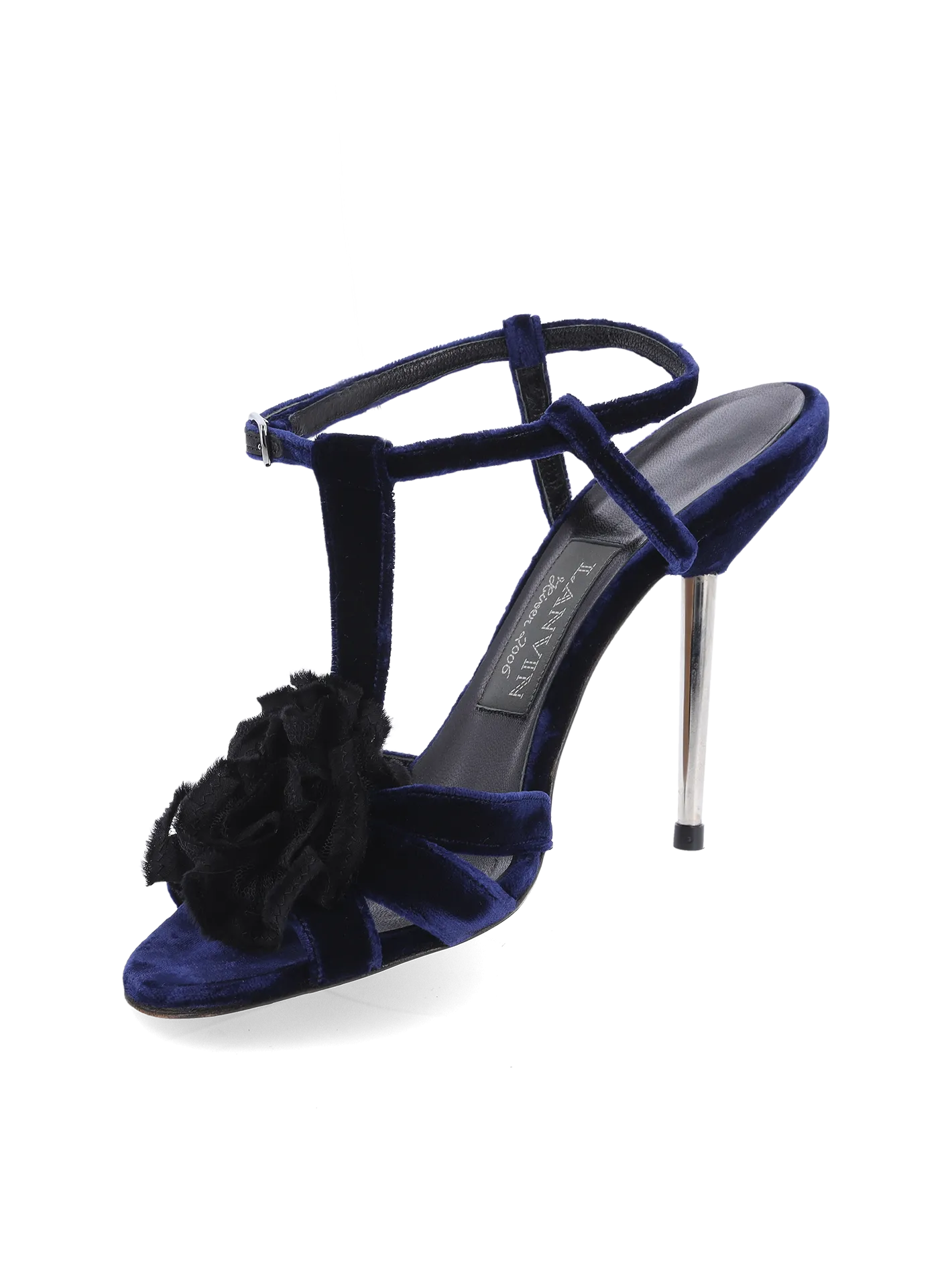 velvet t-bar stiletto sandals