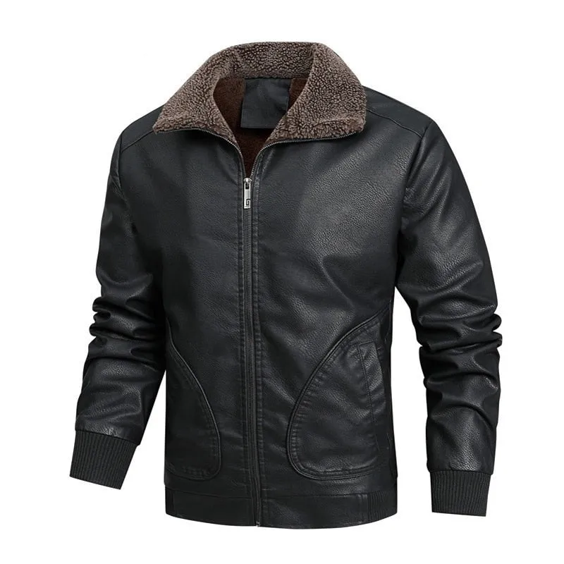 West Louis Fleece Collar Business Style Leather Jacket