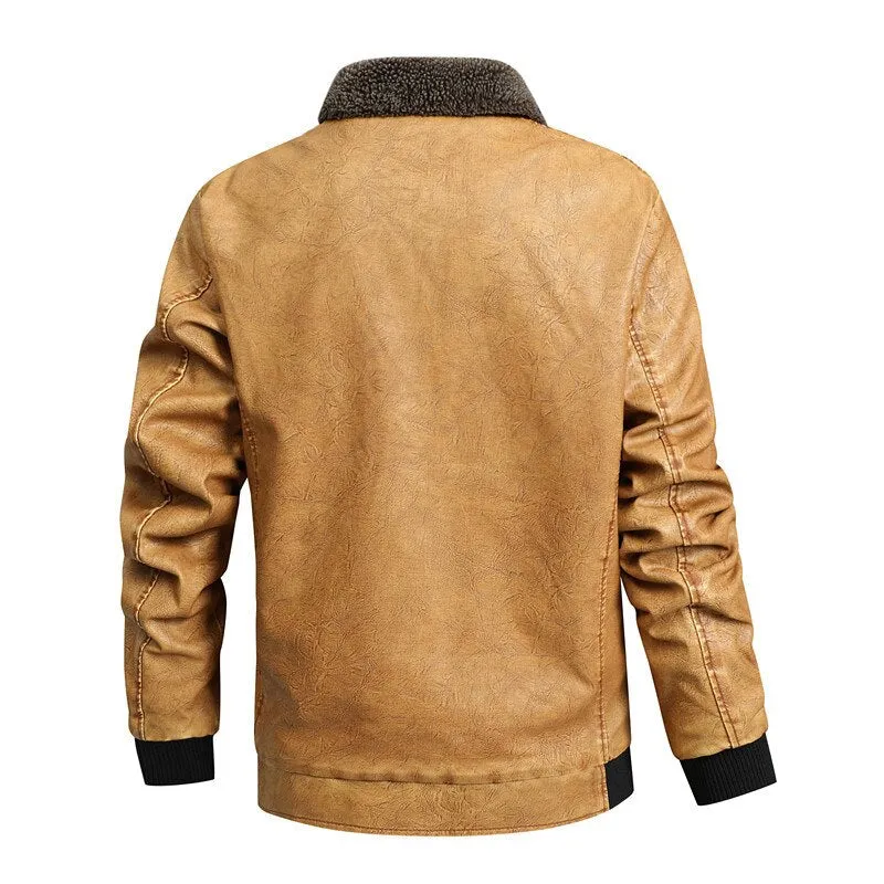 West Louis Fleece Collar Business Style Leather Jacket