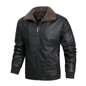 West Louis Fleece Collar Business Style Leather Jacket