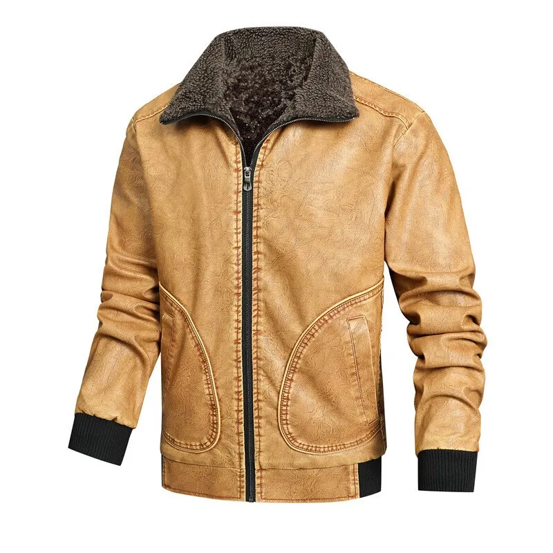 West Louis Fleece Collar Business Style Leather Jacket