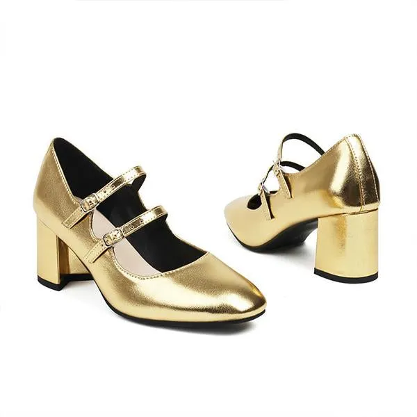Women's Fashionable Gold Double Buckle Mary Jane 24143641S