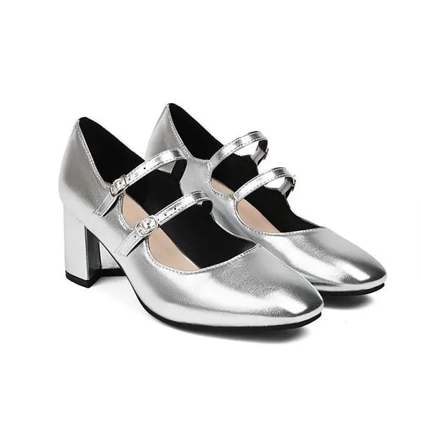 Women's Fashionable Gold Double Buckle Mary Jane 24143641S