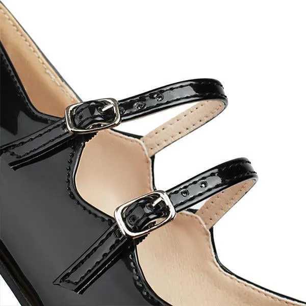 Women's Fashionable Gold Double Buckle Mary Jane 24143641S