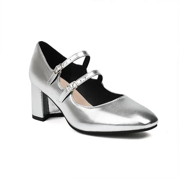 Women's Fashionable Gold Double Buckle Mary Jane 24143641S