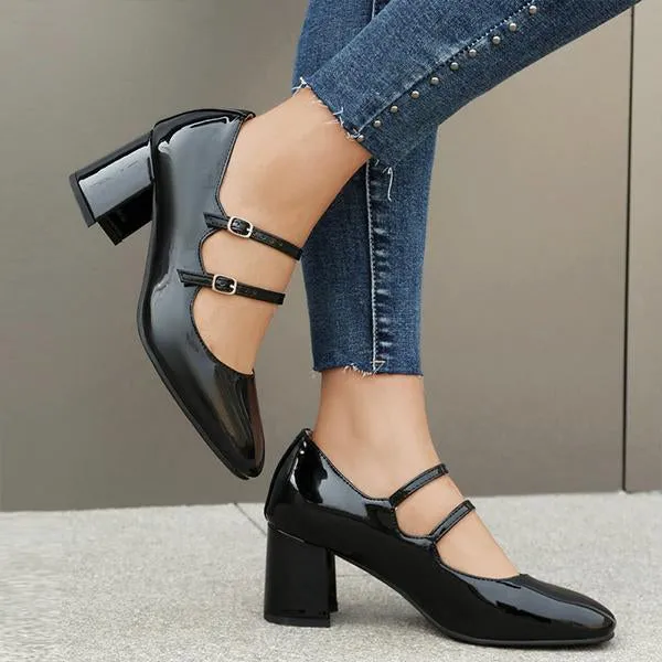 Women's Fashionable Gold Double Buckle Mary Jane 24143641S
