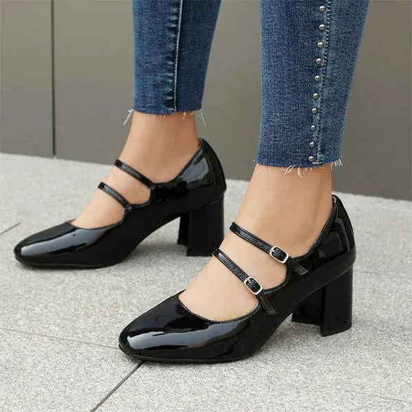 Women's Fashionable Gold Double Buckle Mary Jane 24143641S