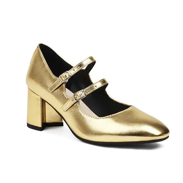 Women's Fashionable Gold Double Buckle Mary Jane 24143641S