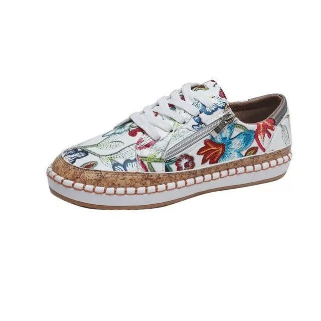 xiangtuibao  Women Flower Print Sneakers Comfy Wearable Lace Up Casual Sneakers Running Walking Female Shoes Stitching Skate Shoes Plus Size
